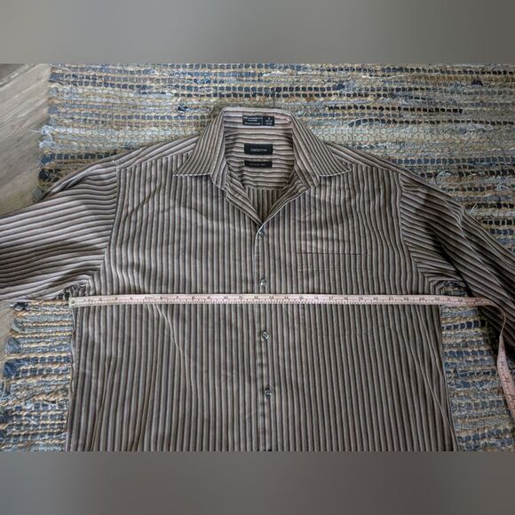 Claiborne Brown Stripe Button Down Shirt L L/S Professor Winkle Free 100% Cotton - Picture 4 of 5